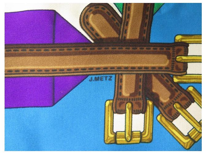 Hermès SCIARPA HERMES LES SANGLES DI JOACHIM METZ CARE 90 SETA SCIARPA IN SETA VIOLA Porpora - vista 4