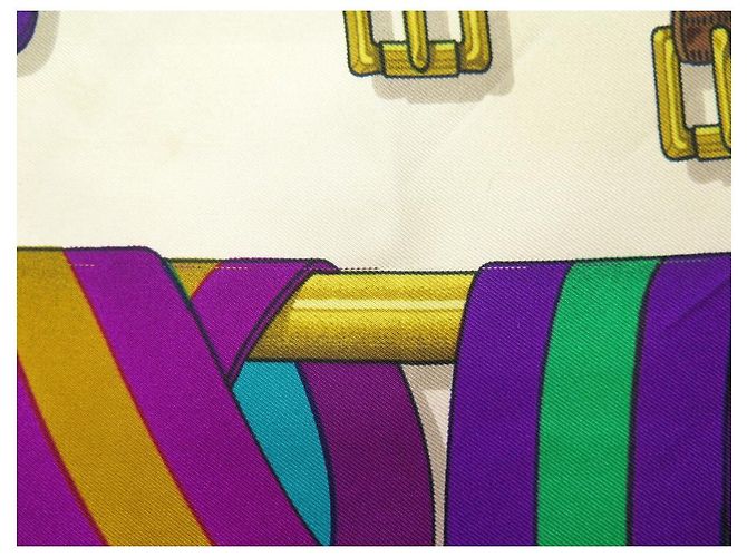 Hermès SCIARPA HERMES LES SANGLES DI JOACHIM METZ CARE 90 SETA SCIARPA IN SETA VIOLA Porpora - vista 7