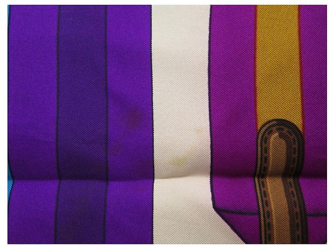 Hermès SCIARPA HERMES LES SANGLES DI JOACHIM METZ CARE 90 SETA SCIARPA IN SETA VIOLA Porpora - vista 8