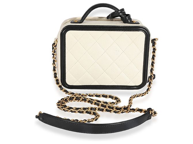 Vanity Chanel White Quilted Caviar Kleiner filigraner Kosmetikkoffer Weiß - Ansicht 2