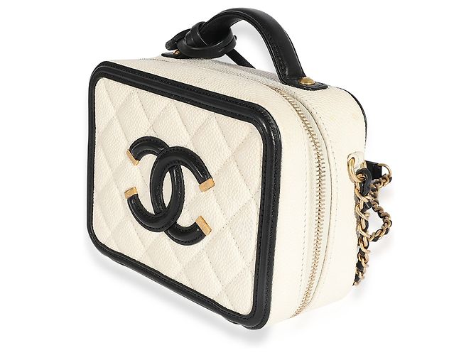 Vanity Chanel White Quilted Caviar Kleiner filigraner Kosmetikkoffer Weiß - Ansicht 6