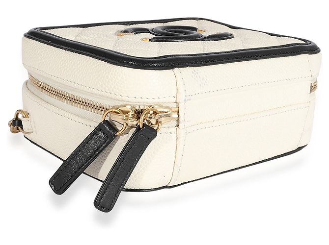 Vanity Chanel White Quilted Caviar Kleiner filigraner Kosmetikkoffer Weiß - Ansicht 8