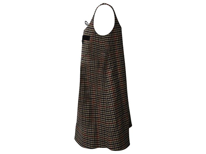 Bow Prada Houndstooth Pattern Etuikleid aus brauner Wolle - Ansicht 2
