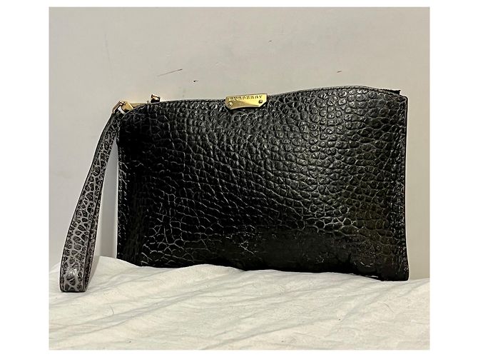Burberry Pochette oder Clutch Bag, schwarzes gekrispeltes Leder - Ansicht 12