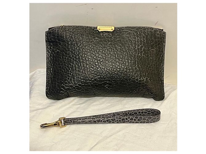 Burberry Pochette oder Clutch Bag, schwarzes gekrispeltes Leder - Ansicht 2