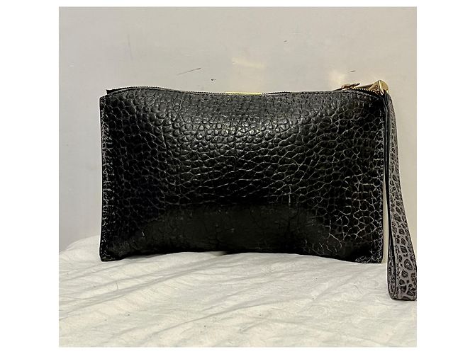 Burberry Pochette oder Clutch Bag, schwarzes gekrispeltes Leder - Ansicht 7