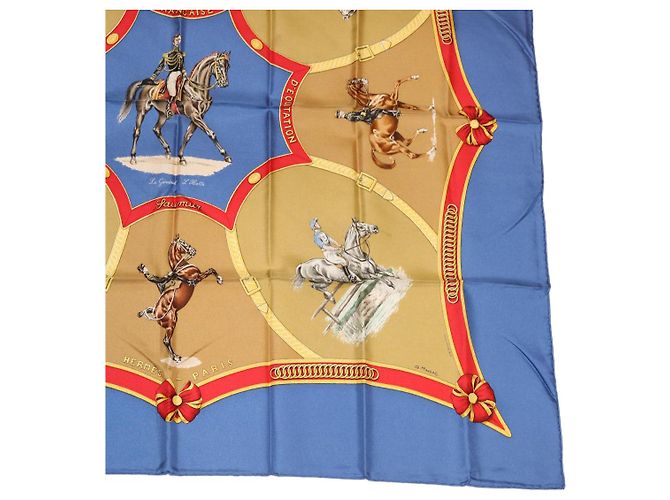 Hermès HERMES CARRE90 Sciarpa Seta ""ECOL FRANCAISE D""EQUITATION"" Blu Auth am3146 - vista 4