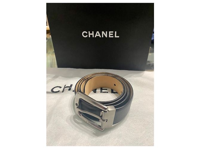 Chanel Ledergürtel mit Stahlschnalle Schwarz Silber - Ansicht 2