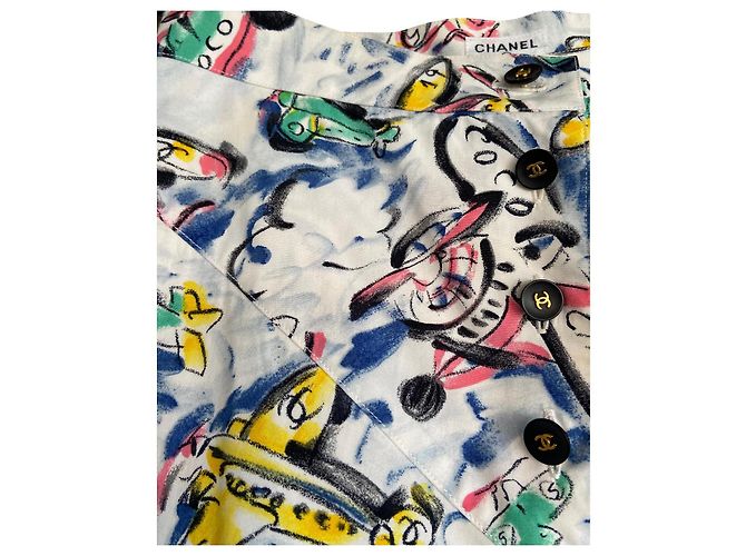 Pantalones Cortos Chanel con Estampado Airplane CC de Algodón Multicolor - vista 3