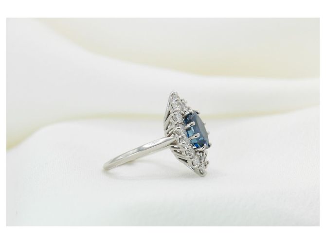 Anello marquise vintage in oro bianco 18k zaffiri e diamanti Blu - vista 3