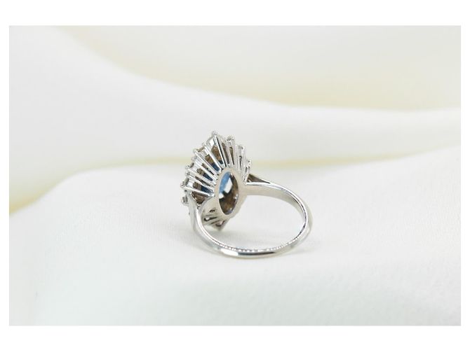 Anello marquise vintage in oro bianco 18k zaffiri e diamanti Blu - vista 4