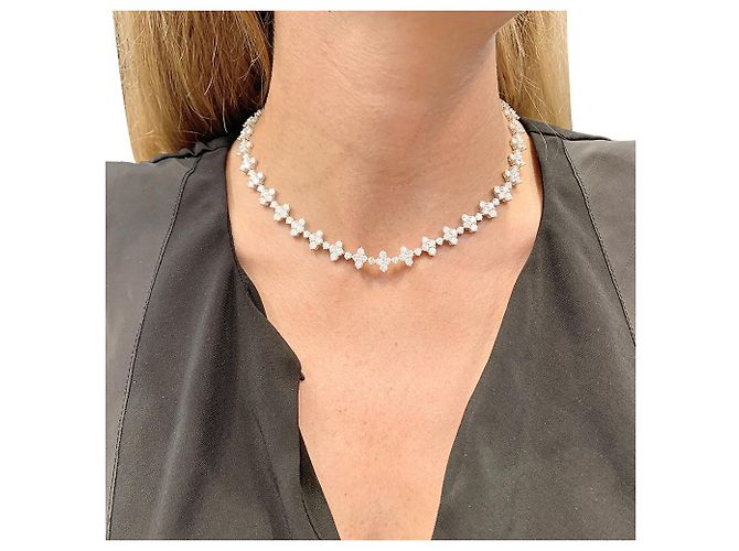 inconnue Collana fiore in oro bianco e diamanti. - Ansicht 2
