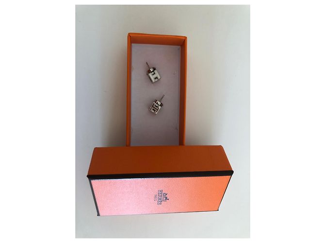 Orecchini Hermès Cage d'H Argento Palladio Rosa - vista 4
