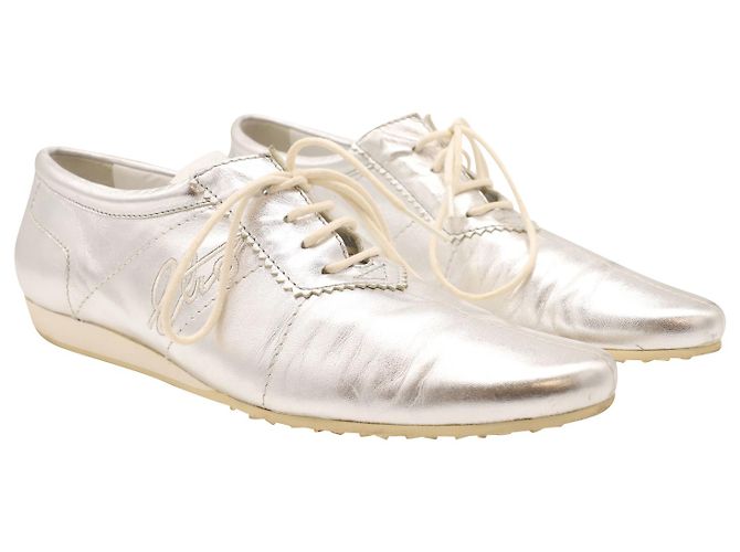 Sneakers Metallic Stringate Con Logo Etro In Pelle Silver - vista 3