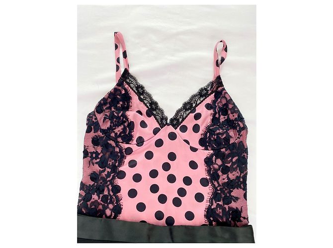 Dolce & Gabbana Top alças tecido e renda Preto Rosa - vista 7
