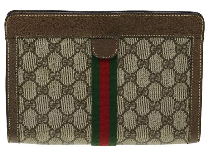 GUCCI Pochette in tela GG Canvas Web Sherry Line Beige Rosso Verde Auth am3107 - vista 13