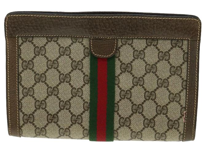 GUCCI Pochette in tela GG Canvas Web Sherry Line Beige Rosso Verde Auth am3107 - vista 2