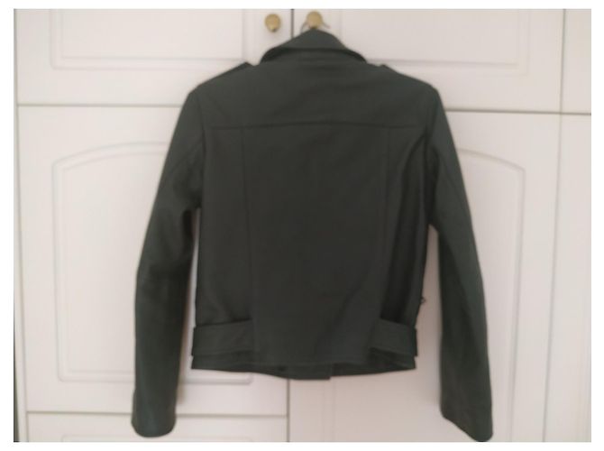All Saints Balfern Biker Lederjacke Grün - Ansicht 2