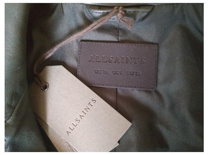 All Saints Balfern Biker Lederjacke Grün - Ansicht 3