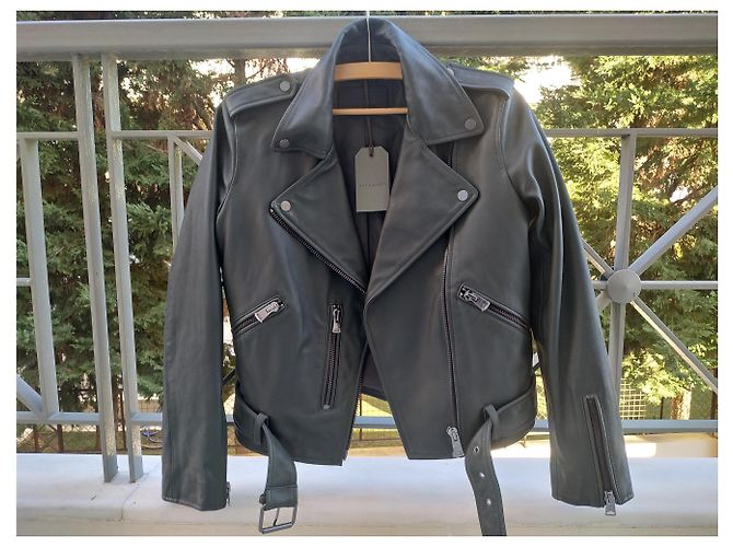 All Saints Balfern Biker Lederjacke Grün - Ansicht 4