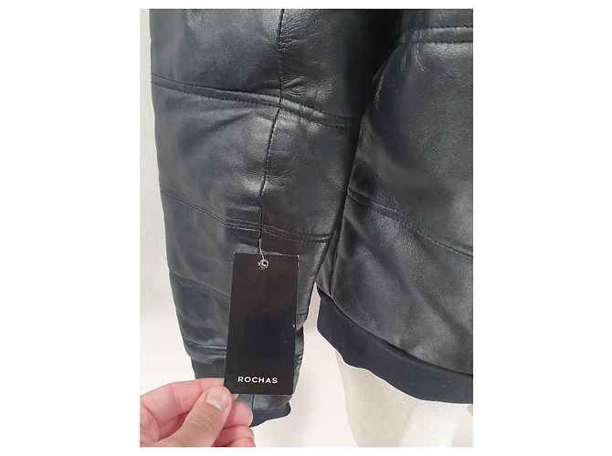 Giacca Rochas in pelle nera e pelliccia Nero - vista 7