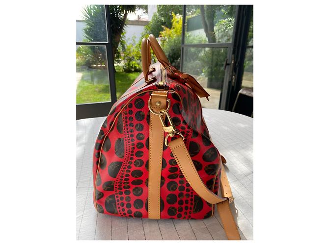 Louis Vuitton Monogramma Yayoi Kusama Keepall Bandouliere Marrone Rosso - vista 12