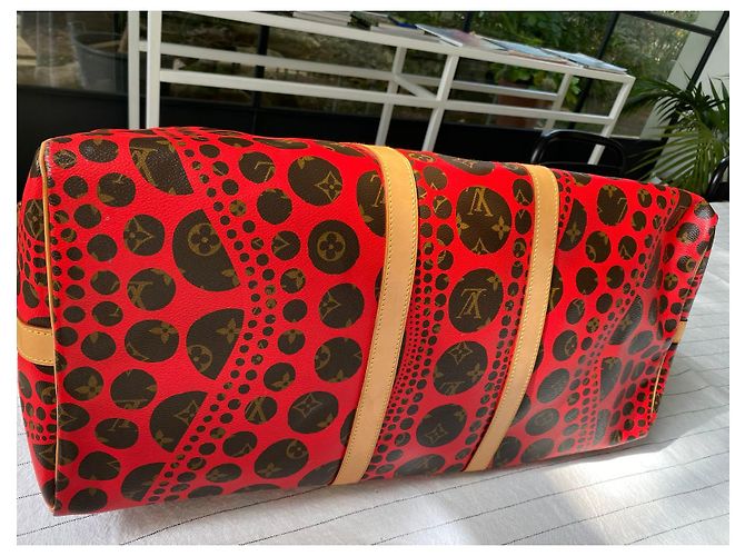 Louis Vuitton Monogramma Yayoi Kusama Keepall Bandouliere Marrone Rosso - vista 13