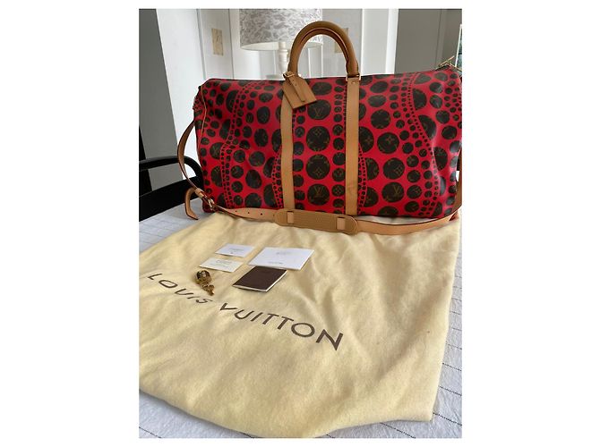 Louis Vuitton Monogramma Yayoi Kusama Keepall Bandouliere Marrone Rosso - vista 15