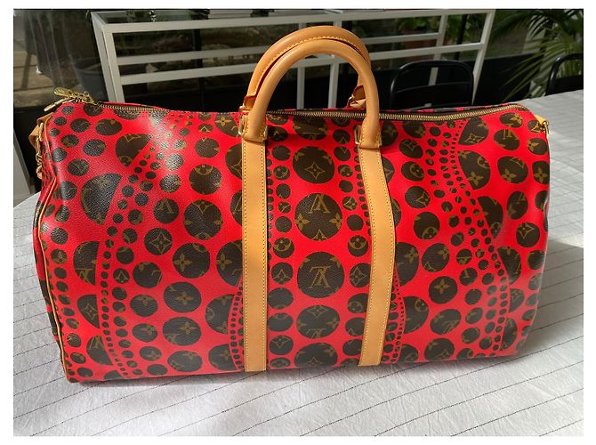 Louis Vuitton Monogramma Yayoi Kusama Keepall Bandouliere Marrone Rosso - vista 3