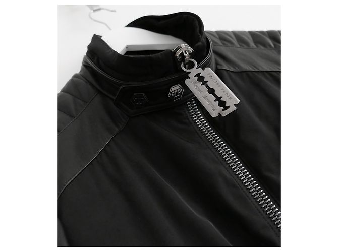 Giacca biker Philipp Plein in nylon e pelle Nero - vista 4