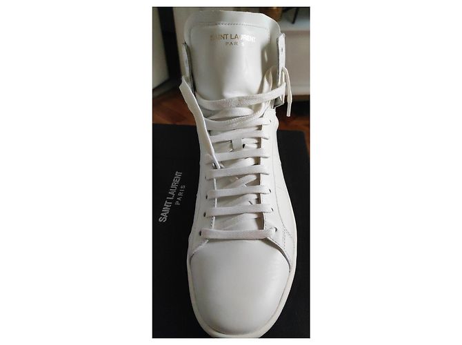 Sneakers alte Yves Saint Laurent in pelle di struzzo color eggshell Bianco sporco - vista 11