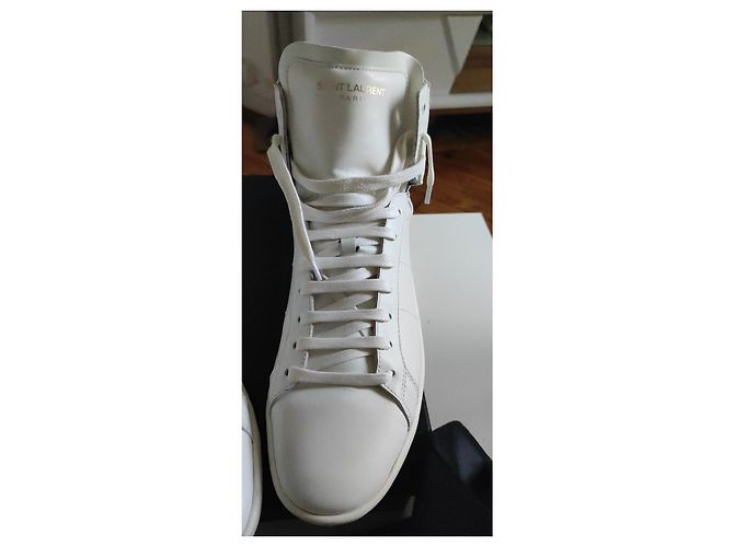 Sneakers alte Yves Saint Laurent in pelle di struzzo color eggshell Bianco sporco - vista 13