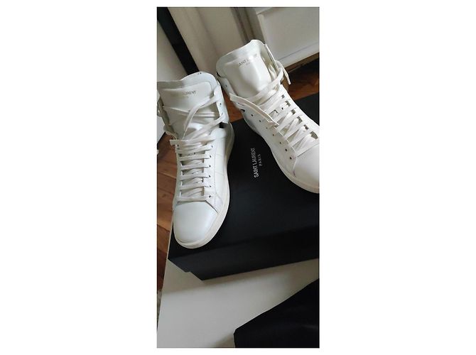 Sneakers alte Yves Saint Laurent in pelle di struzzo color eggshell Bianco sporco - vista 2