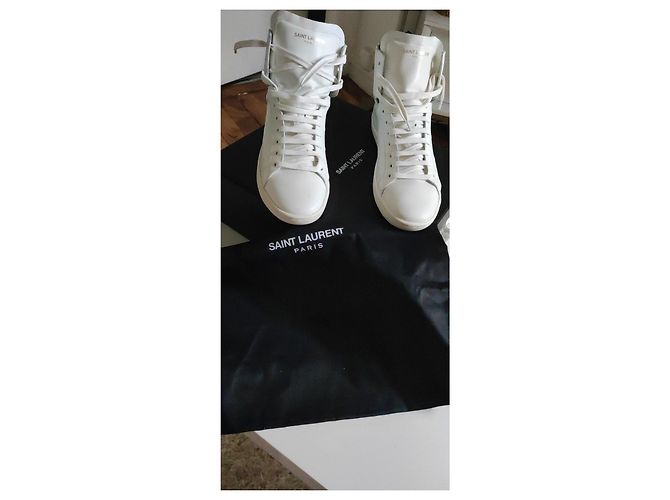 Sneakers alte Yves Saint Laurent in pelle di struzzo color eggshell Bianco sporco - vista 3