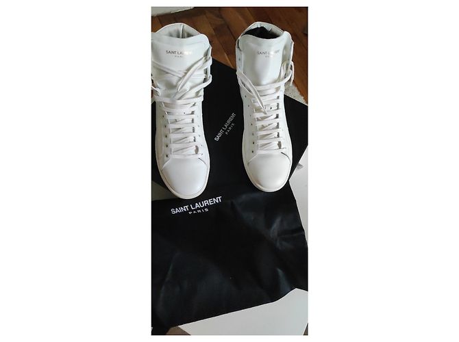 Sneakers alte Yves Saint Laurent in pelle di struzzo color eggshell Bianco sporco - vista 5