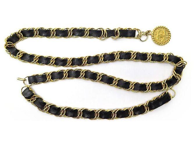 VINTAGE CHANEL GÜRTEL INTERLACED KETTENMEDAILLON LOGO CC T60 BEIM 90 Gürtel Golden - Ansicht 2
