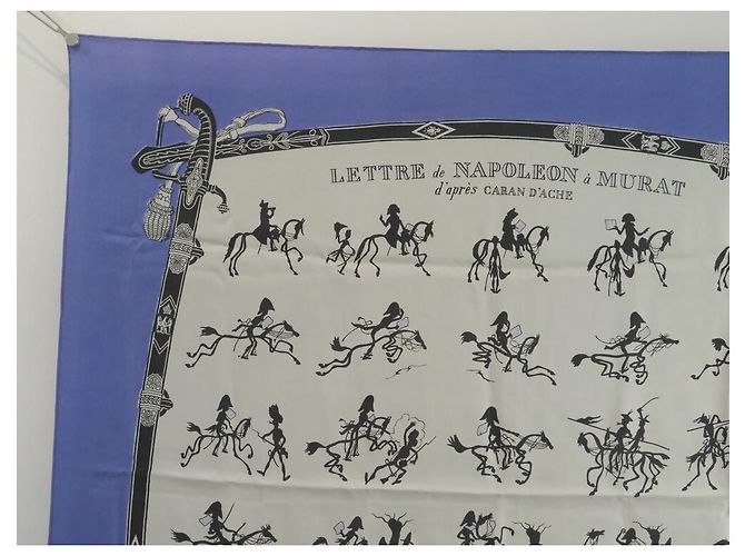Hermès RARO SCIARPA VINTAGE HERMES LETTERA DA NAPOLEONE A MURAT 1950 SCIARPA GRYGKAR Blu - vista 2