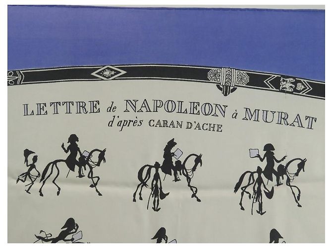 Hermès RARO SCIARPA VINTAGE HERMES LETTERA DA NAPOLEONE A MURAT 1950 SCIARPA GRYGKAR Blu - vista 4