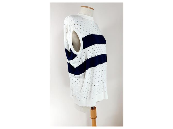 Rodier Oversize Strickjacke Weiß Navy Blau Baumwolle Kaschmir Marineblau - Ansicht 3