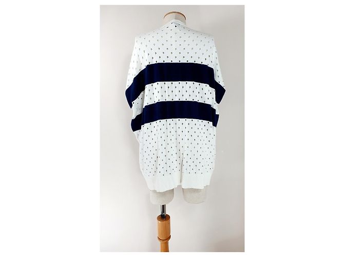 Rodier Oversize Strickjacke Weiß Navy Blau Baumwolle Kaschmir Marineblau - Ansicht 4