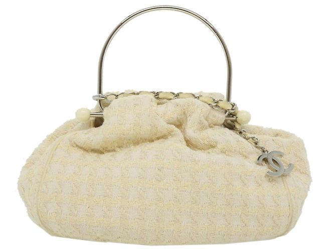 CHANEL Borsa a mano in tweed Bianco CC Auth bs2221 - vista 13