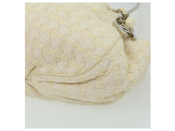 CHANEL Borsa a mano in tweed Bianco CC Auth bs2221 - vista 15