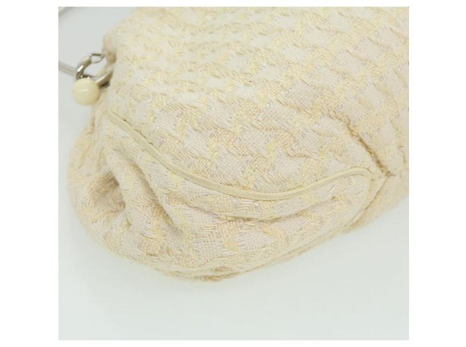 CHANEL Borsa a mano in tweed Bianco CC Auth bs2221 - vista 16