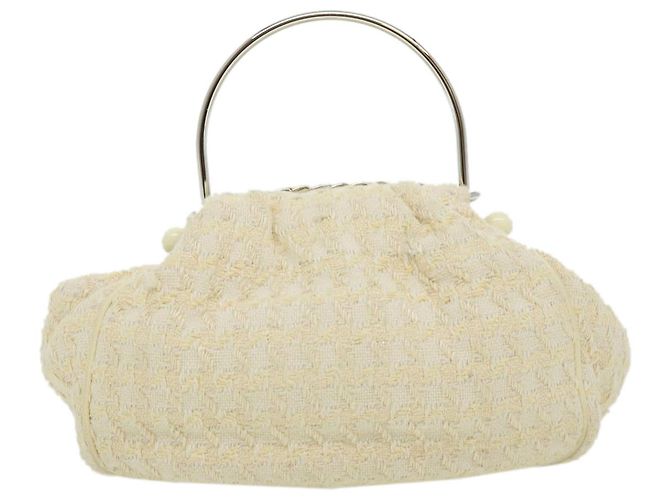 CHANEL Borsa a mano in tweed Bianco CC Auth bs2221 - vista 2