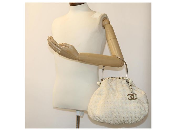 CHANEL Borsa a mano in tweed Bianco CC Auth bs2221 - vista 26