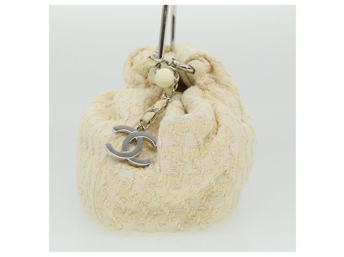 CHANEL Borsa a mano in tweed Bianco CC Auth bs2221 - vista 3
