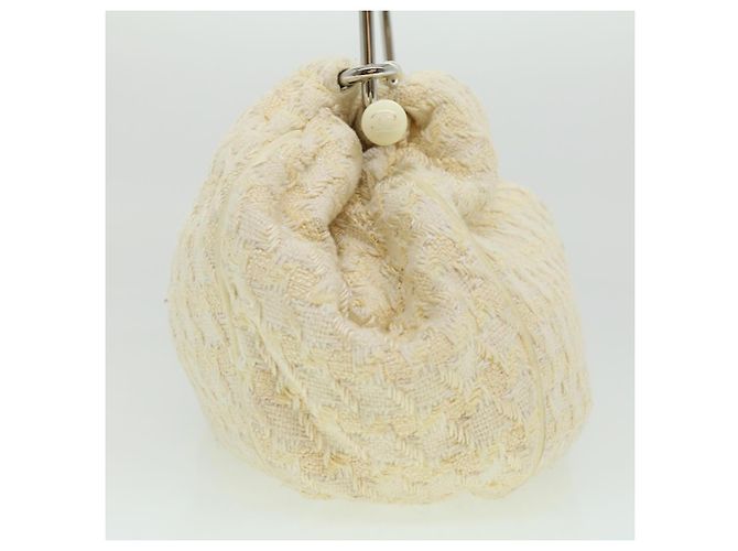 CHANEL Borsa a mano in tweed Bianco CC Auth bs2221 - vista 4