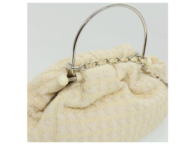 CHANEL Borsa a mano in tweed Bianco CC Auth bs2221 - vista 6