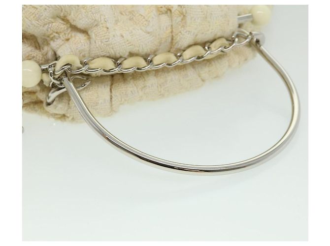 CHANEL Borsa a mano in tweed Bianco CC Auth bs2221 - vista 7
