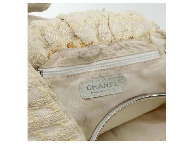 CHANEL Borsa a mano in tweed Bianco CC Auth bs2221 - vista 9